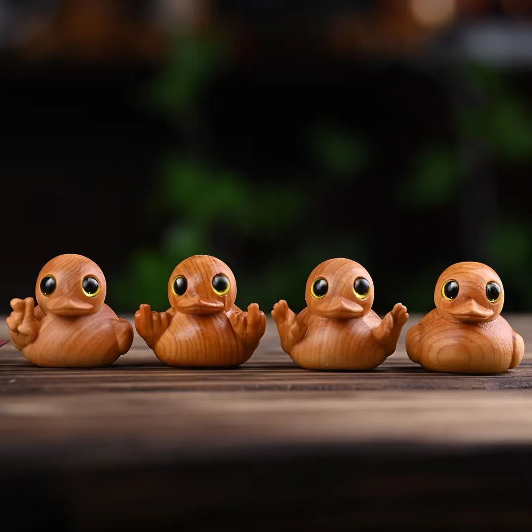 Hand Carved Wooden Duck Desk Decor