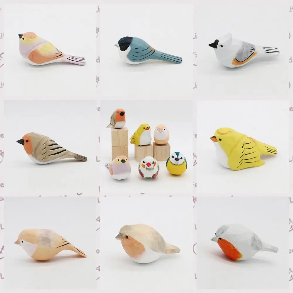 Handmade Wooden Bird Figurine – Nordic Style Hand-Carved Basswood Bird Decor Gift