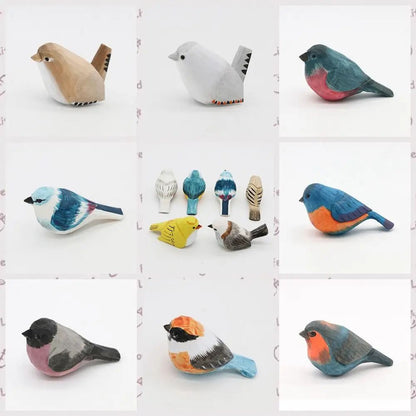 Handmade Wooden Bird Figurine – Nordic Style Hand-Carved Basswood Bird Decor Gift