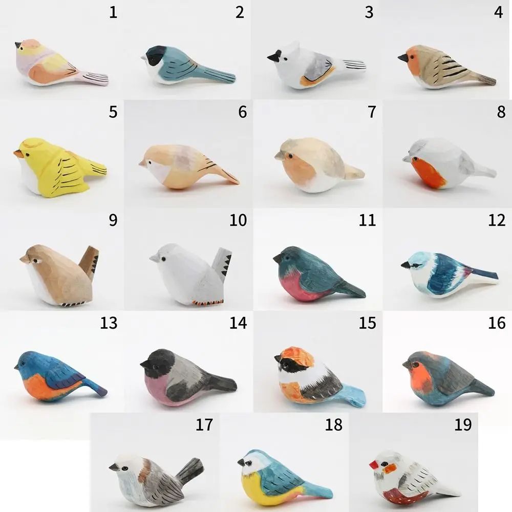 Handmade Wooden Bird Figurine – Nordic Style Hand-Carved Basswood Bird Decor Gift