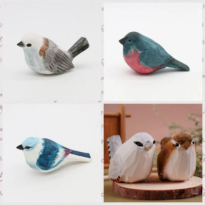 Handmade Wooden Bird Figurine – Nordic Style Hand-Carved Basswood Bird Decor Gift