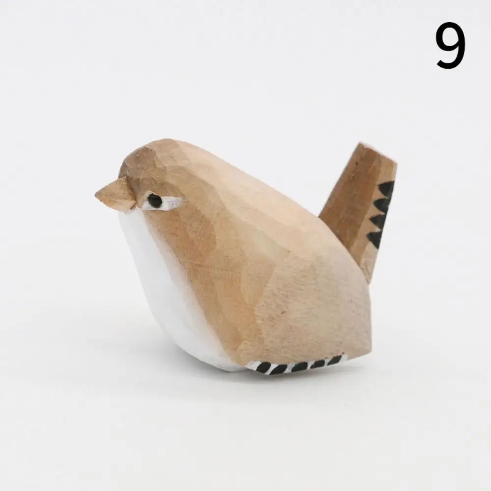 Handmade Wooden Bird Figurine – Nordic Style Hand-Carved Basswood Bird Decor Gift