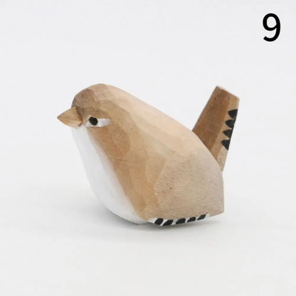 Handmade Wooden Bird Figurine – Nordic Style Hand-Carved Basswood Bird Decor Gift