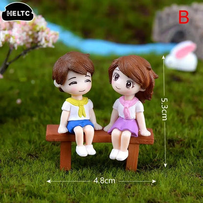 Mini Lovers Couple Garden Figurine Set – Cute Chair Animal Miniatures for Fairy Garden & Terrarium Decor