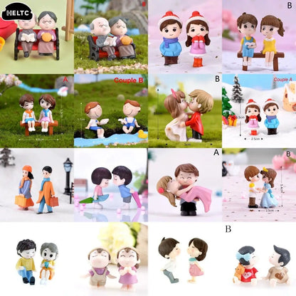 Mini Lovers Couple Garden Figurine Set – Cute Chair Animal Miniatures for Fairy Garden & Terrarium Decor