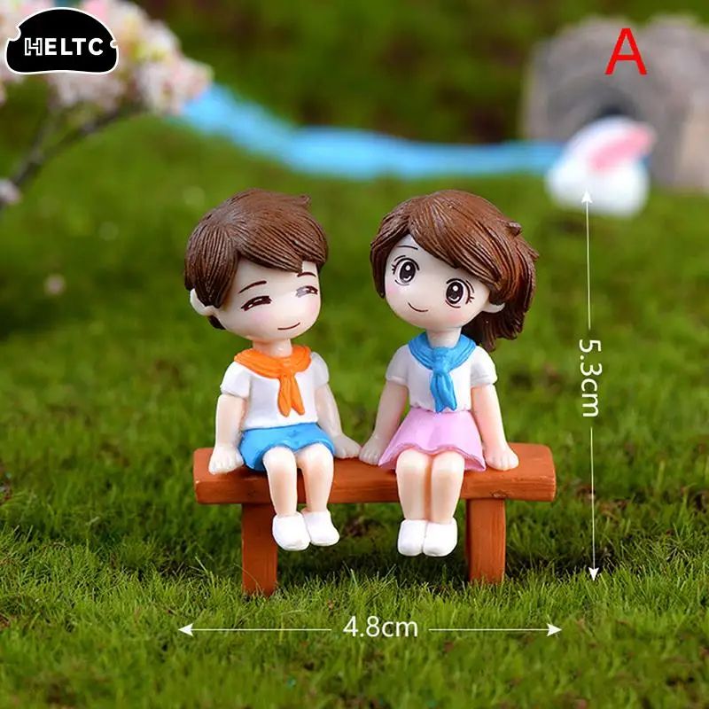 Mini Lovers Couple Garden Figurine Set – Cute Chair Animal Miniatures for Fairy Garden & Terrarium Decor