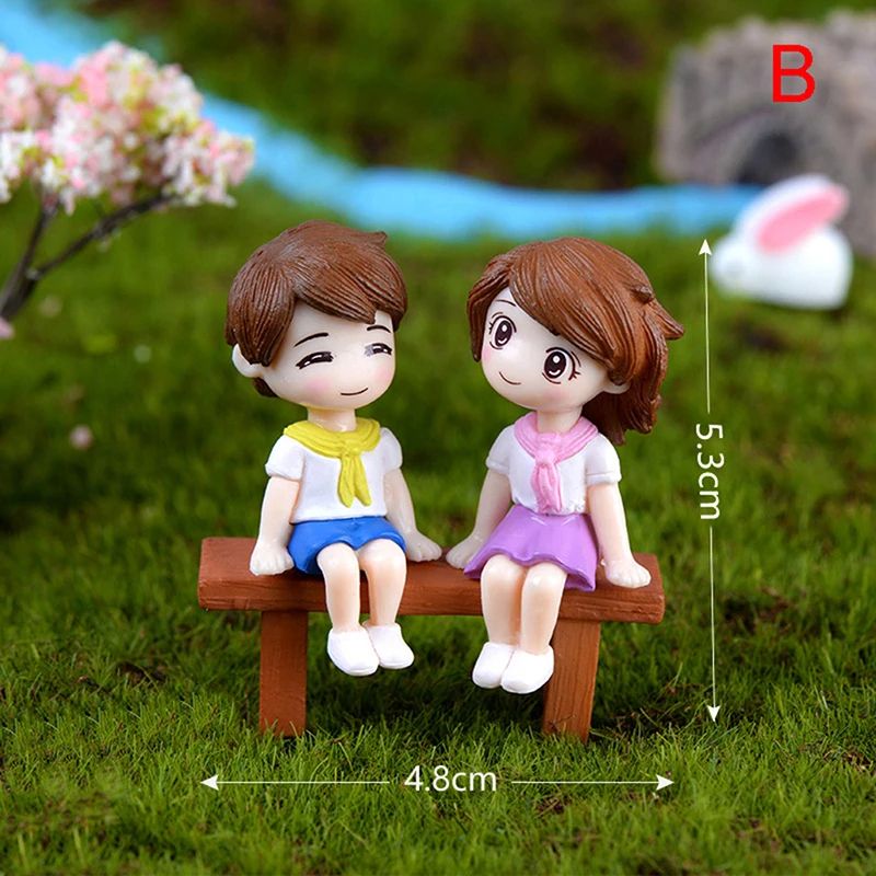 Mini Lovers Couple Garden Figurine Set – Cute Chair Animal Miniatures for Fairy Garden & Terrarium Decor