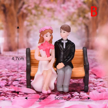 Mini Lovers Couple Garden Figurine Set – Cute Chair Animal Miniatures for Fairy Garden & Terrarium Decor