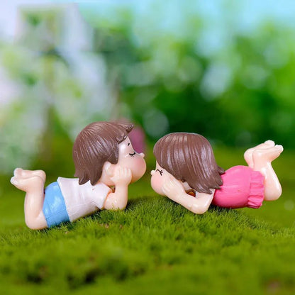 Mini Lovers Couple Garden Figurine Set – Cute Chair Animal Miniatures for Fairy Garden & Terrarium Decor
