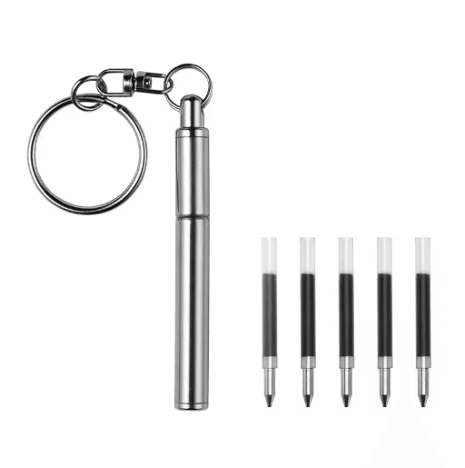Mini Stainless Steel Telescopic Keychain Ballpoint Pen