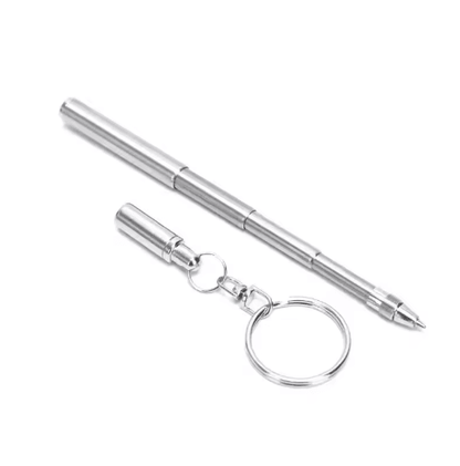 Mini Stainless Steel Telescopic Keychain Ballpoint Pen