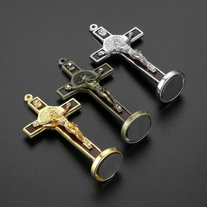Exquisite Metal & Wood Christian Crucifix Car Dashboard Ornament