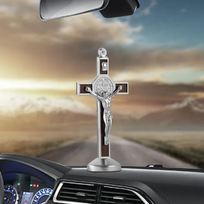 Exquisite Metal & Wood Christian Crucifix Car Dashboard Ornament