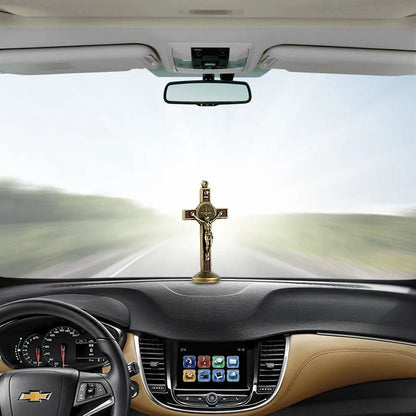 Exquisite Metal & Wood Christian Crucifix Car Dashboard Ornament