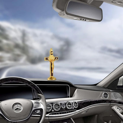 Exquisite Metal & Wood Christian Crucifix Car Dashboard Ornament