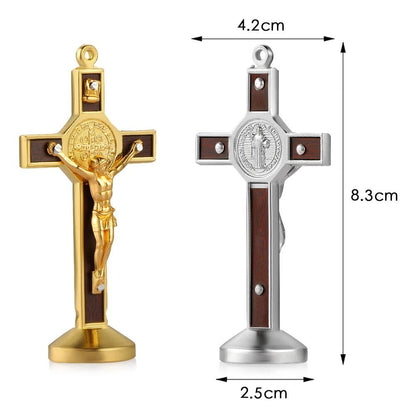 Exquisite Metal & Wood Christian Crucifix Car Dashboard Ornament