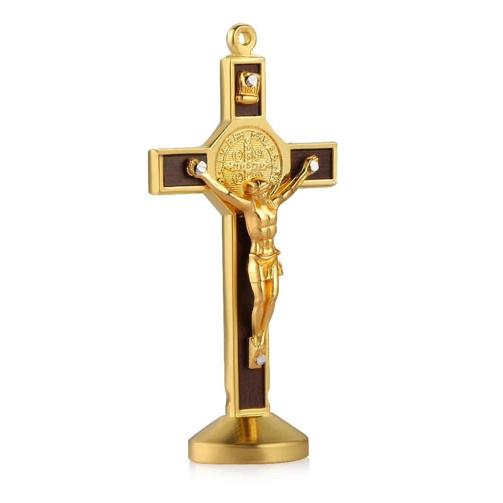Exquisite Metal & Wood Christian Crucifix Car Dashboard Ornament