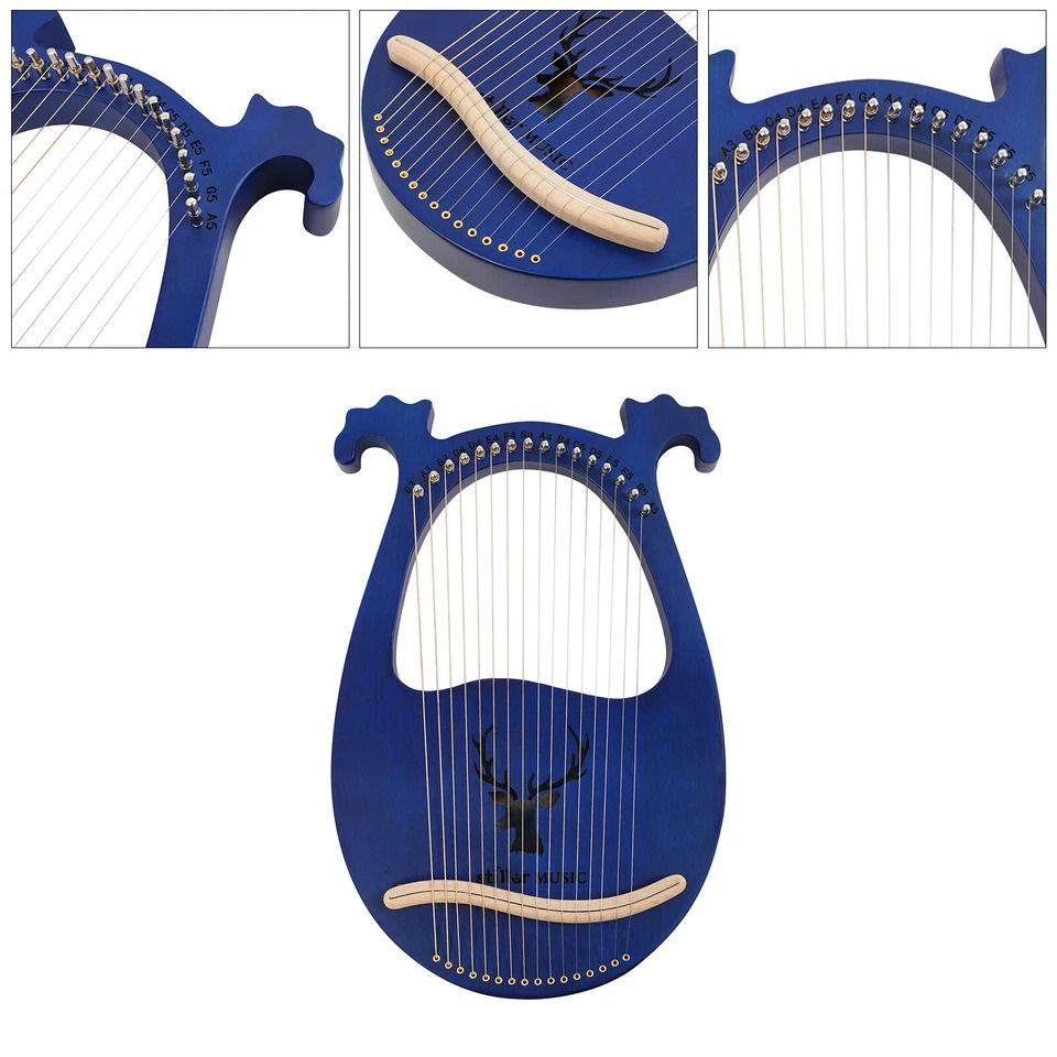 Premium 16-String Lyre Harp Mahogany Wood Instrument with Tuning Wrench for Beginners & Musicians