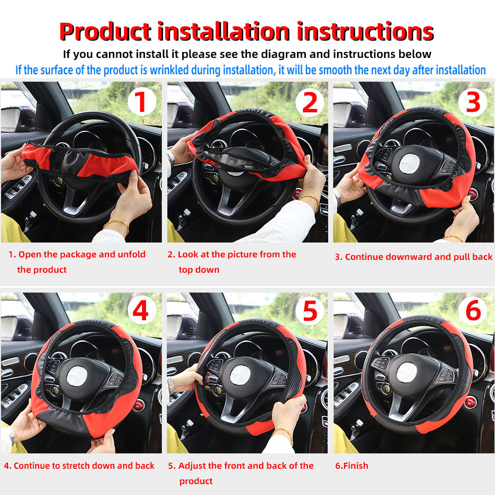 Carbon Fiber PU Leather Steering Wheel Cover Anti Slip Grip
