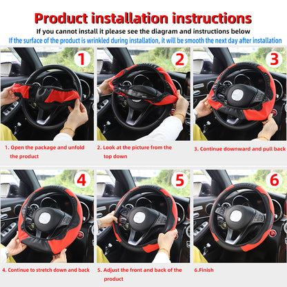 Carbon Fiber PU Leather Steering Wheel Cover Anti Slip Grip