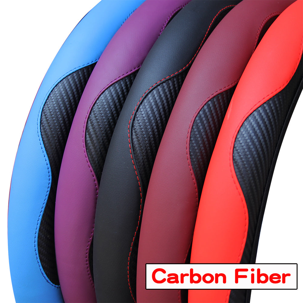 Carbon Fiber PU Leather Steering Wheel Cover Anti Slip Grip