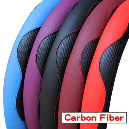 Carbon Fiber PU Leather Steering Wheel Cover Anti Slip Grip