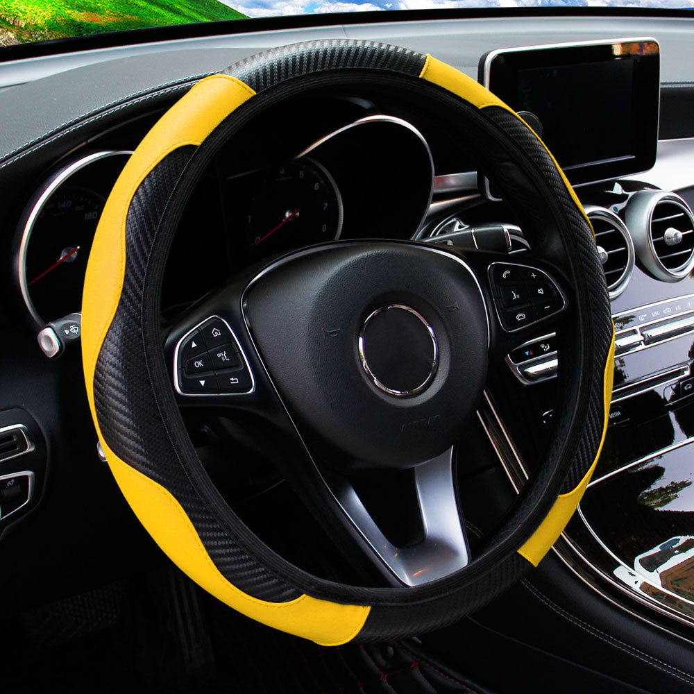 Carbon Fiber PU Leather Steering Wheel Cover Anti Slip Grip