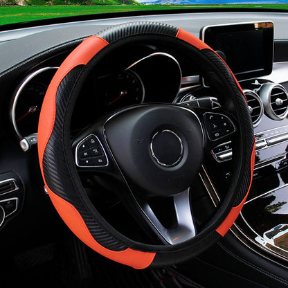 Carbon Fiber PU Leather Steering Wheel Cover Anti Slip Grip
