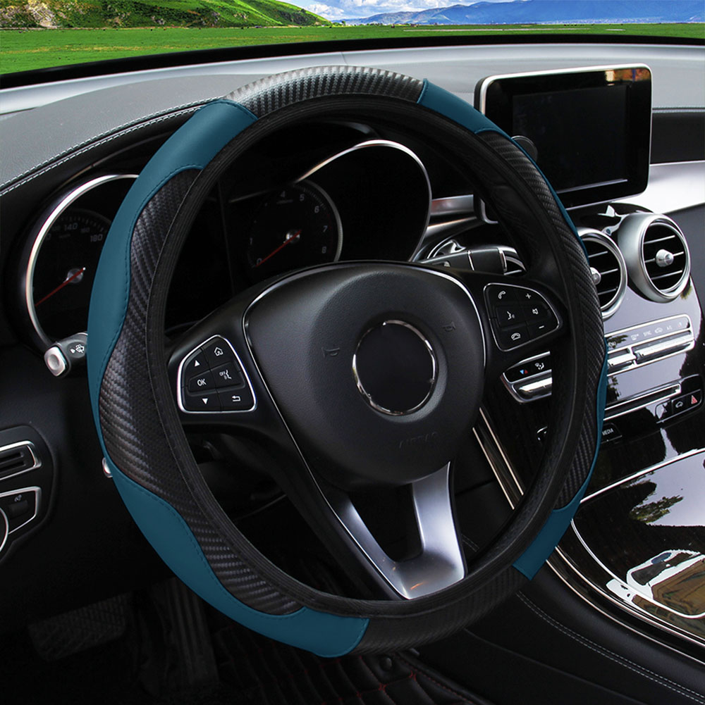 Carbon Fiber PU Leather Steering Wheel Cover Anti Slip Grip