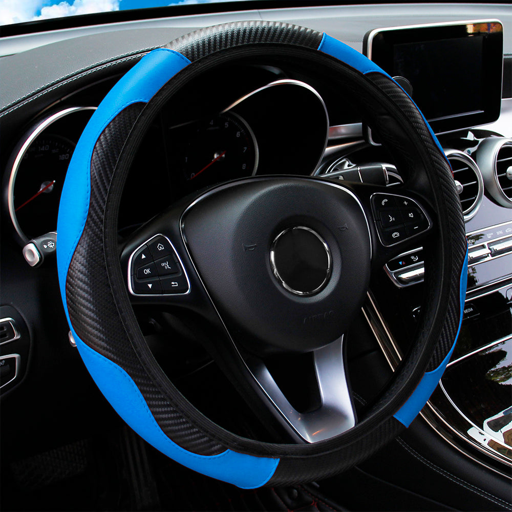 Carbon Fiber PU Leather Steering Wheel Cover Anti Slip Grip
