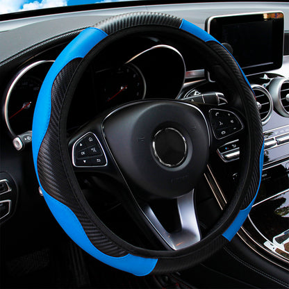 Carbon Fiber PU Leather Steering Wheel Cover Anti Slip Grip