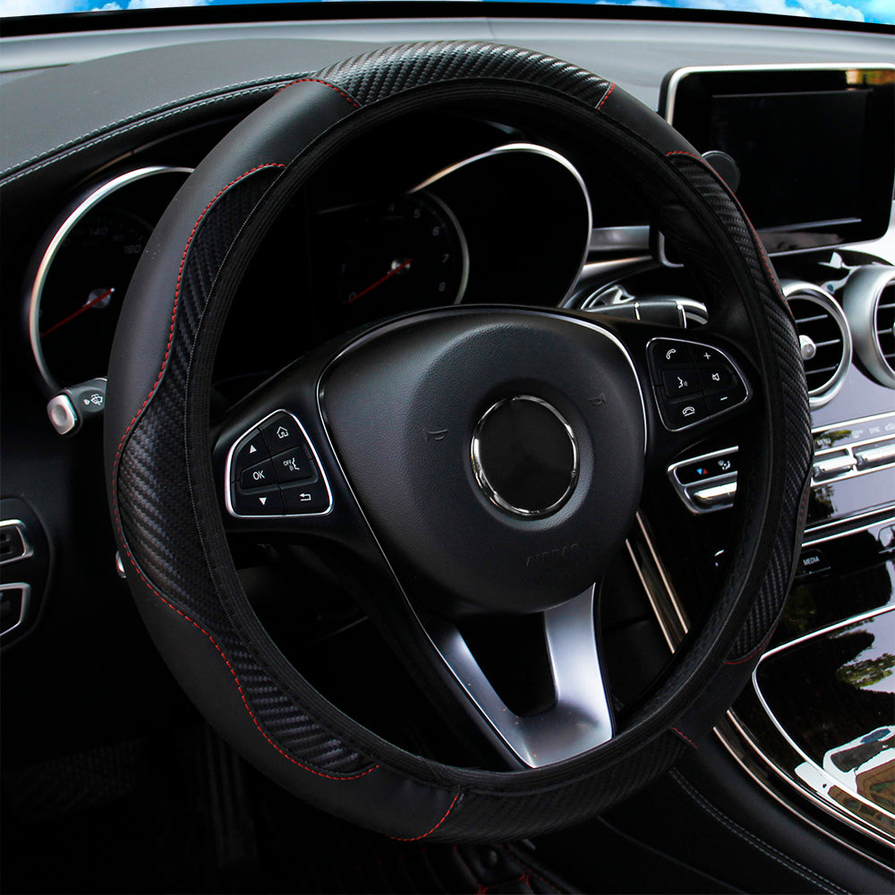 Carbon Fiber PU Leather Steering Wheel Cover Anti Slip Grip