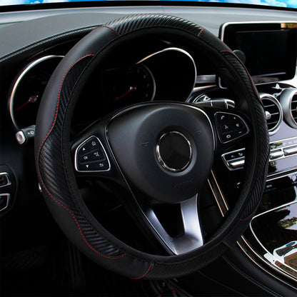 Carbon Fiber PU Leather Steering Wheel Cover Anti Slip Grip