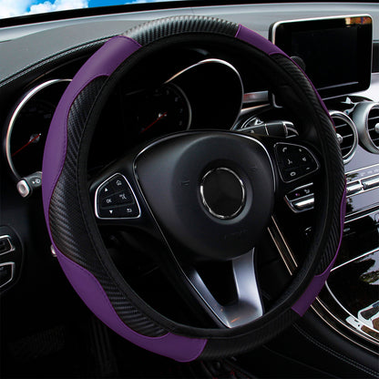 Carbon Fiber PU Leather Steering Wheel Cover Anti Slip Grip