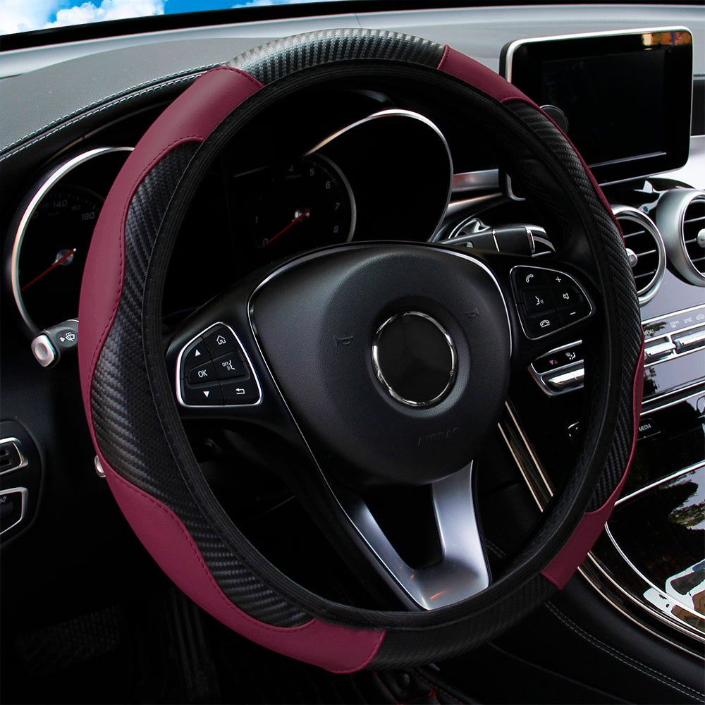 Carbon Fiber PU Leather Steering Wheel Cover Anti Slip Grip