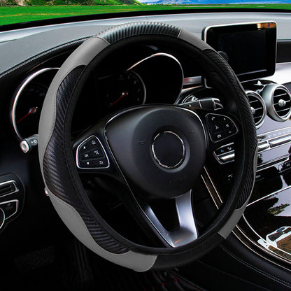 Carbon Fiber PU Leather Steering Wheel Cover Anti Slip Grip