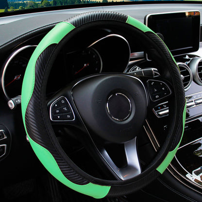 Carbon Fiber PU Leather Steering Wheel Cover Anti Slip Grip