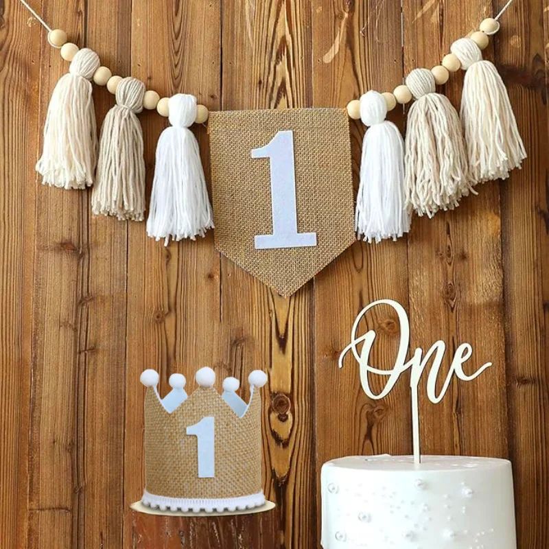 Boho 1st Birthday High Chair Banner – Modern Nursery & Baby Room Party Decoration