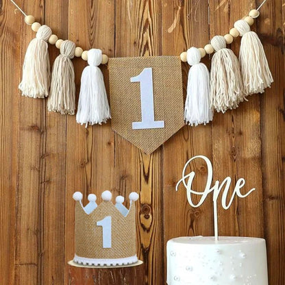 Boho 1st Birthday High Chair Banner – Modern Nursery & Baby Room Party Decoration