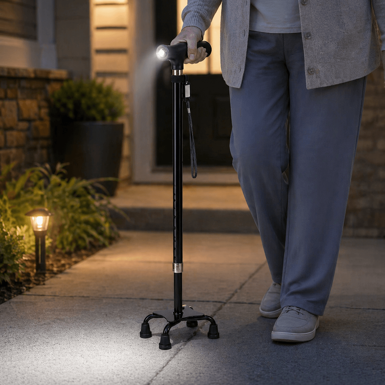 Premium Retractable Adjustable Walking Cane with LED Light for Seniors & Elders