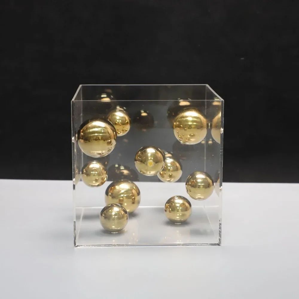 Modern Geometric Metal Ball Art Ornament with Transparent Acrylic Box Decor