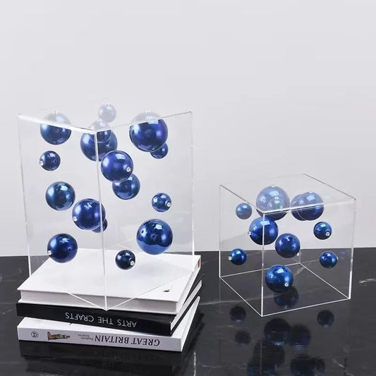 Modern Geometric Metal Ball Art Ornament with Transparent Acrylic Box Decor