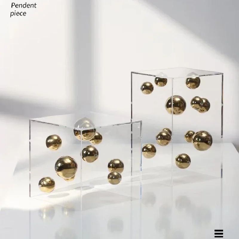 Modern Geometric Metal Ball Art Ornament with Transparent Acrylic Box Decor
