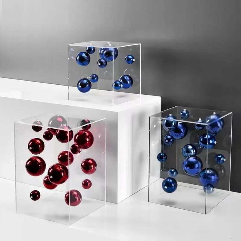 Modern Geometric Metal Ball Art Ornament with Transparent Acrylic Box Decor