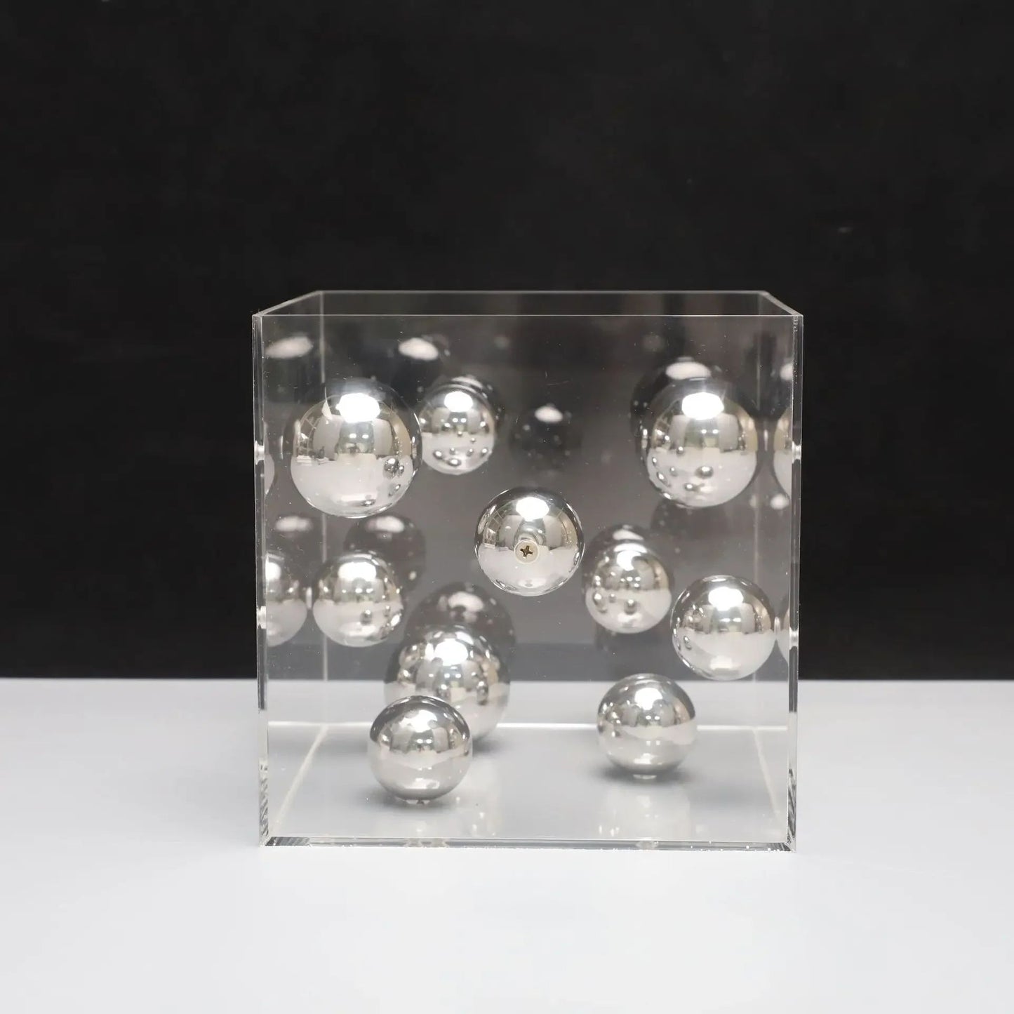 Modern Geometric Metal Ball Art Ornament with Transparent Acrylic Box Decor