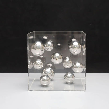 Modern Geometric Metal Ball Art Ornament with Transparent Acrylic Box Decor
