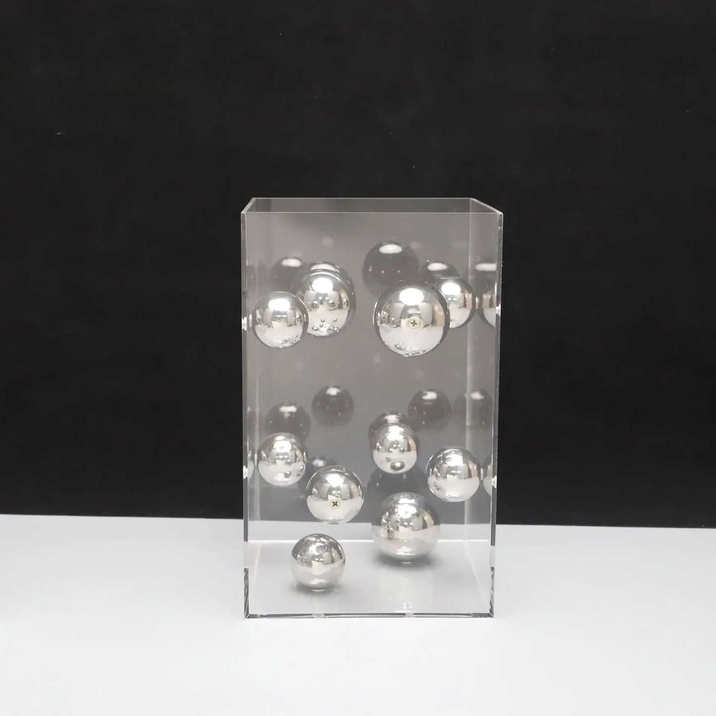 Modern Geometric Metal Ball Art Ornament with Transparent Acrylic Box Decor