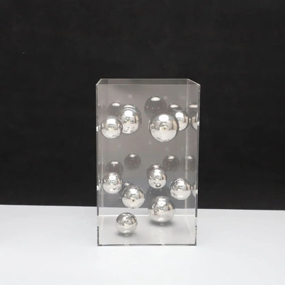 Modern Geometric Metal Ball Art Ornament with Transparent Acrylic Box Decor
