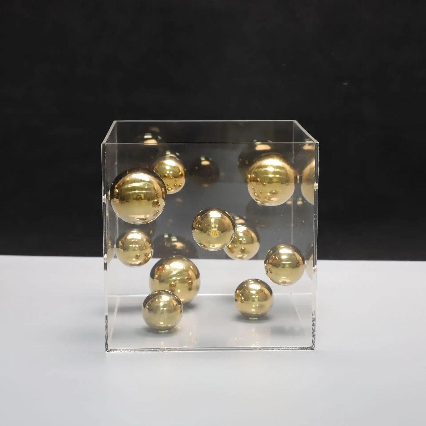 Modern Geometric Metal Ball Art Ornament with Transparent Acrylic Box Decor