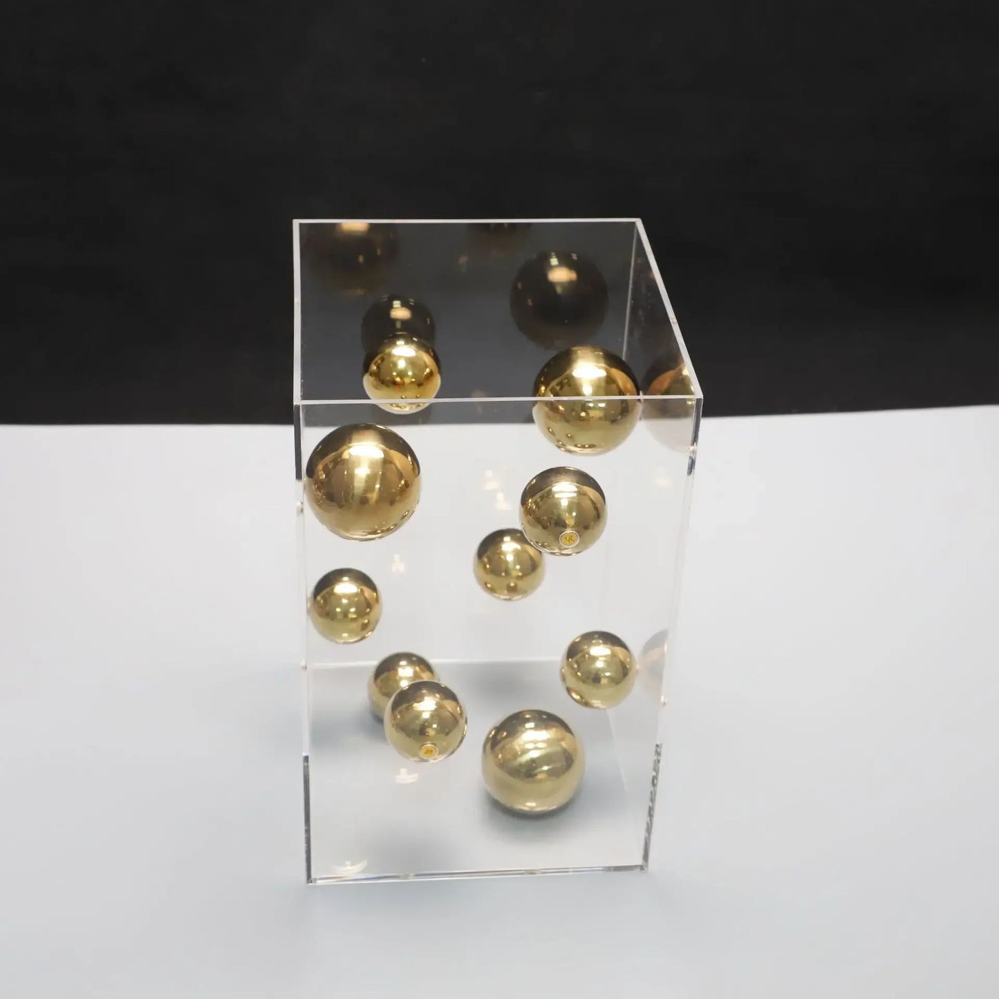 Modern Geometric Metal Ball Art Ornament with Transparent Acrylic Box Decor